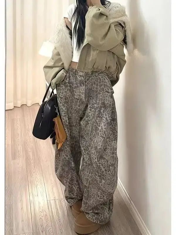 Women's High Waist, Wide Leg Jeans, Print Design, Loose Fit, Comfort Stretch - Chrissy's Eye