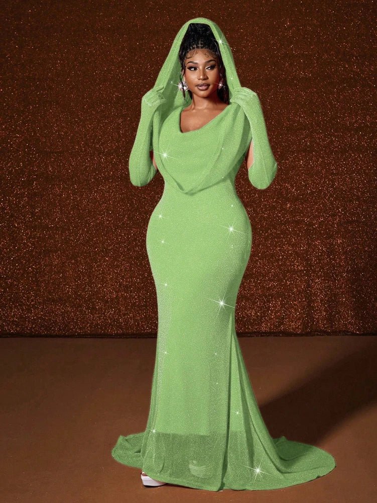 Plus Size Hat Sexy Waistband Hot Gold Fish Tail Swing Long Solid Colour Fishtail Slim Package Hip Dress Hooded - Chrissy's Eye
