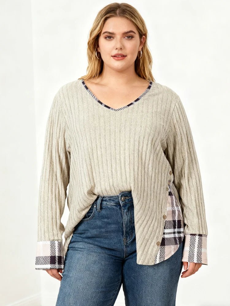 Plus Size 1XL-5XL Women's Casual Fashion V Neck Long Sleeve - Chrissy's Eye