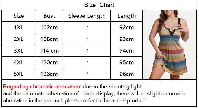 Plus-size women's casual loose-fitting V-neck colorful striped camisole dress - Chrissy's Eye