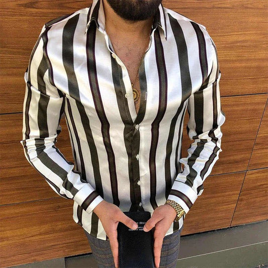 Men's Chain-Print Long-Sleeve Button-Up Shirt - Chrissy's Eye