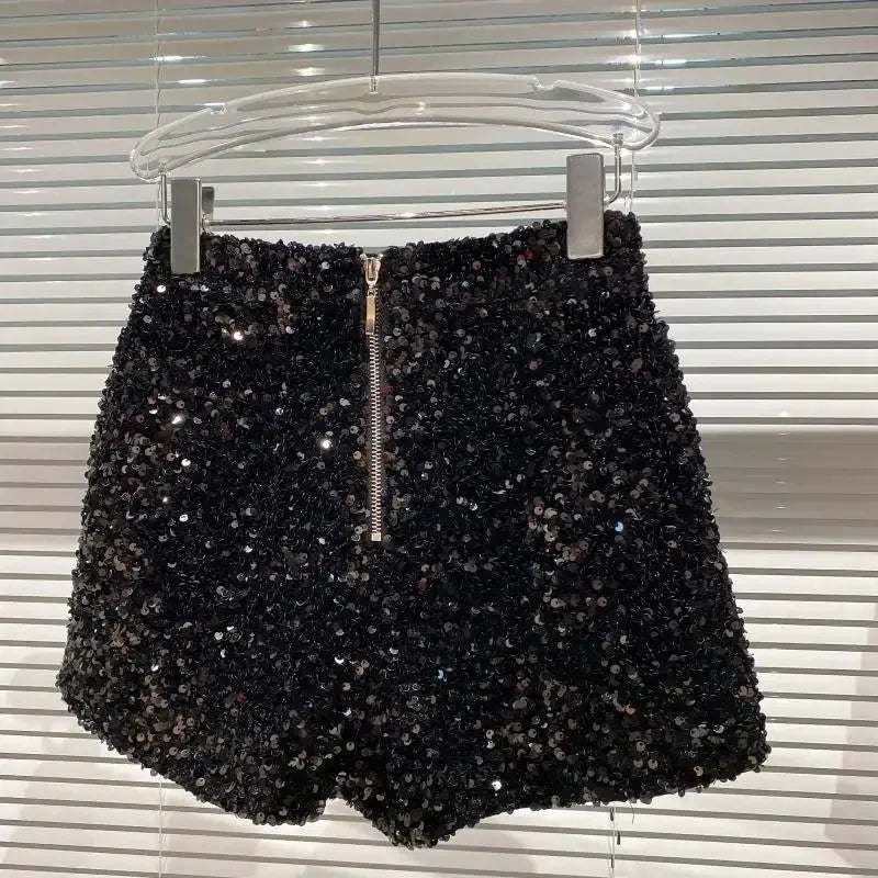 New Autumn Black Velvet Shorts Women Sequined Shiny Versatile Short Pants Clubwear Shorts Hot Pants High Street - Chrissy's Eye