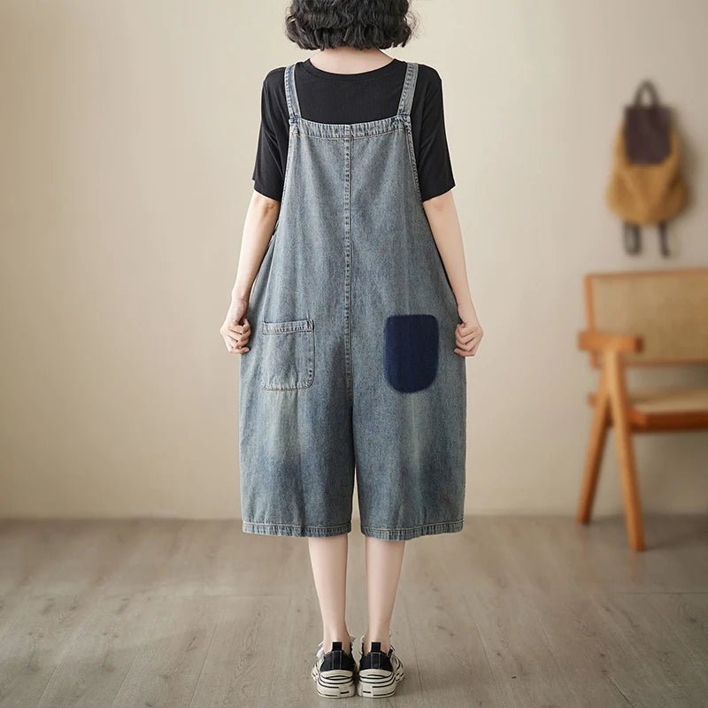 plus Size Denim Overalls Women's Summer New Sle High Waist ort Jeans Straight Leg Color Blo Five-Quarter Pants - Chrissy's Eye