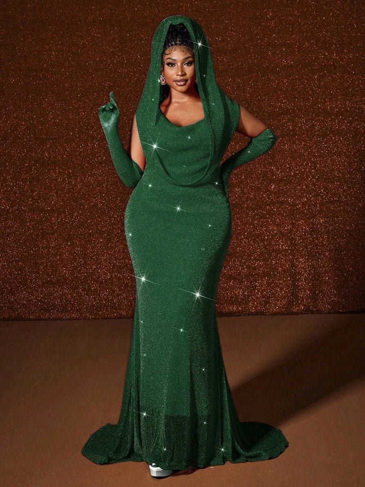 Plus Size Hat Sexy Waistband Hot Gold Fish Tail Swing Long Solid Colour Fishtail Slim Package Hip Dress Hooded - Chrissy's Eye