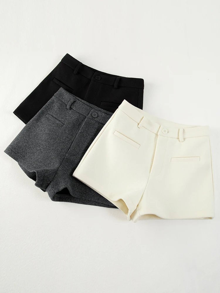 Women's 2025 Winter Thick Wool Blend Shorts - Korean High Waisted Slimming Bodycon 3/4 Booty Shorts - Chrissy's Eye