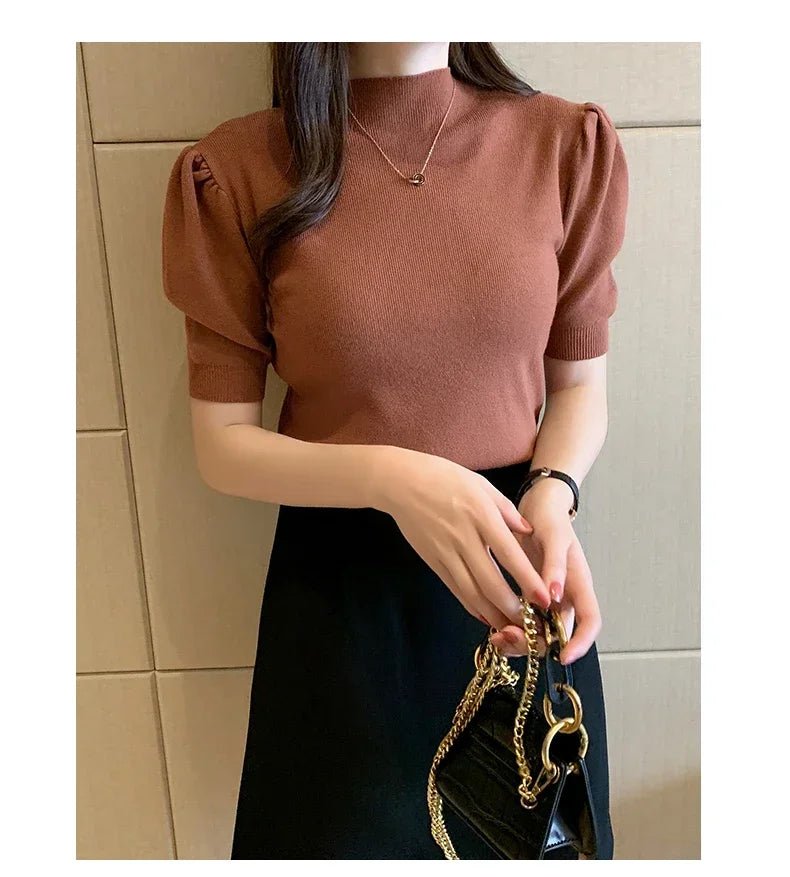 Puff Sleeve Knit Top with Half Turtleneck - Chrissy's Eye