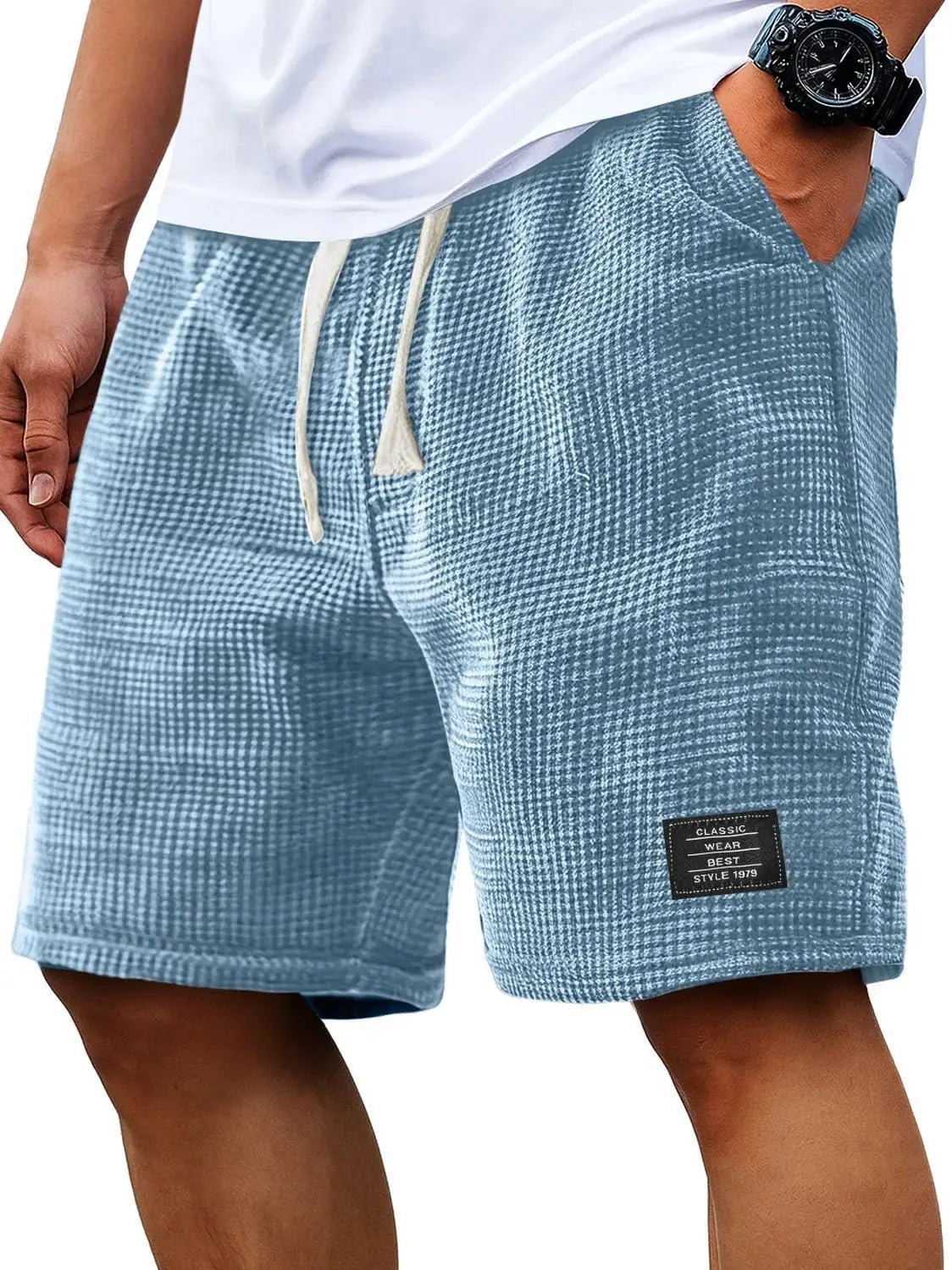 Summer Men's Waffle Business casual shorts New Korean Fashion Drawstring Baggy Short Pants Fitness Breathable Streetwear Gym - Chrissy's Eye