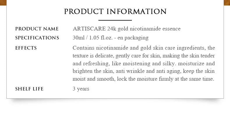 ARTISCARE Gold Niacinamide Face Essence 30mL for Dry Skin Moisturizing Hyaluronic Acid Serum - Chrissy's Eye