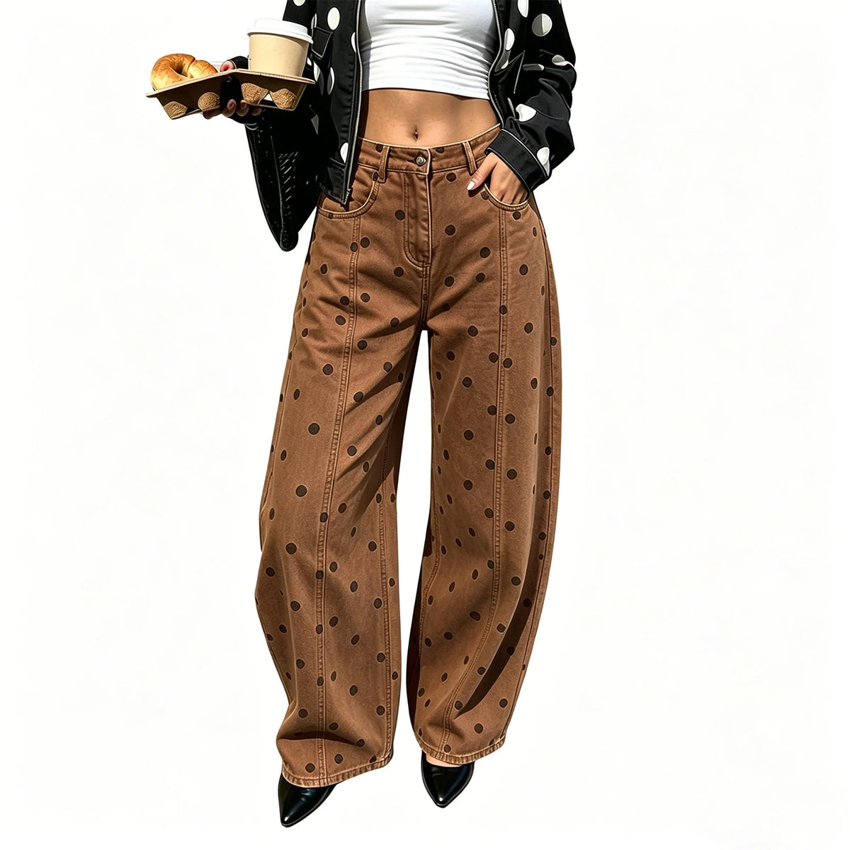 Fashion Women Barrel Jeans Dot Print Loose Denim Pants Spring Casual Baggy Trousers Fashion Wide-Leg Pants - Chrissy's Eye