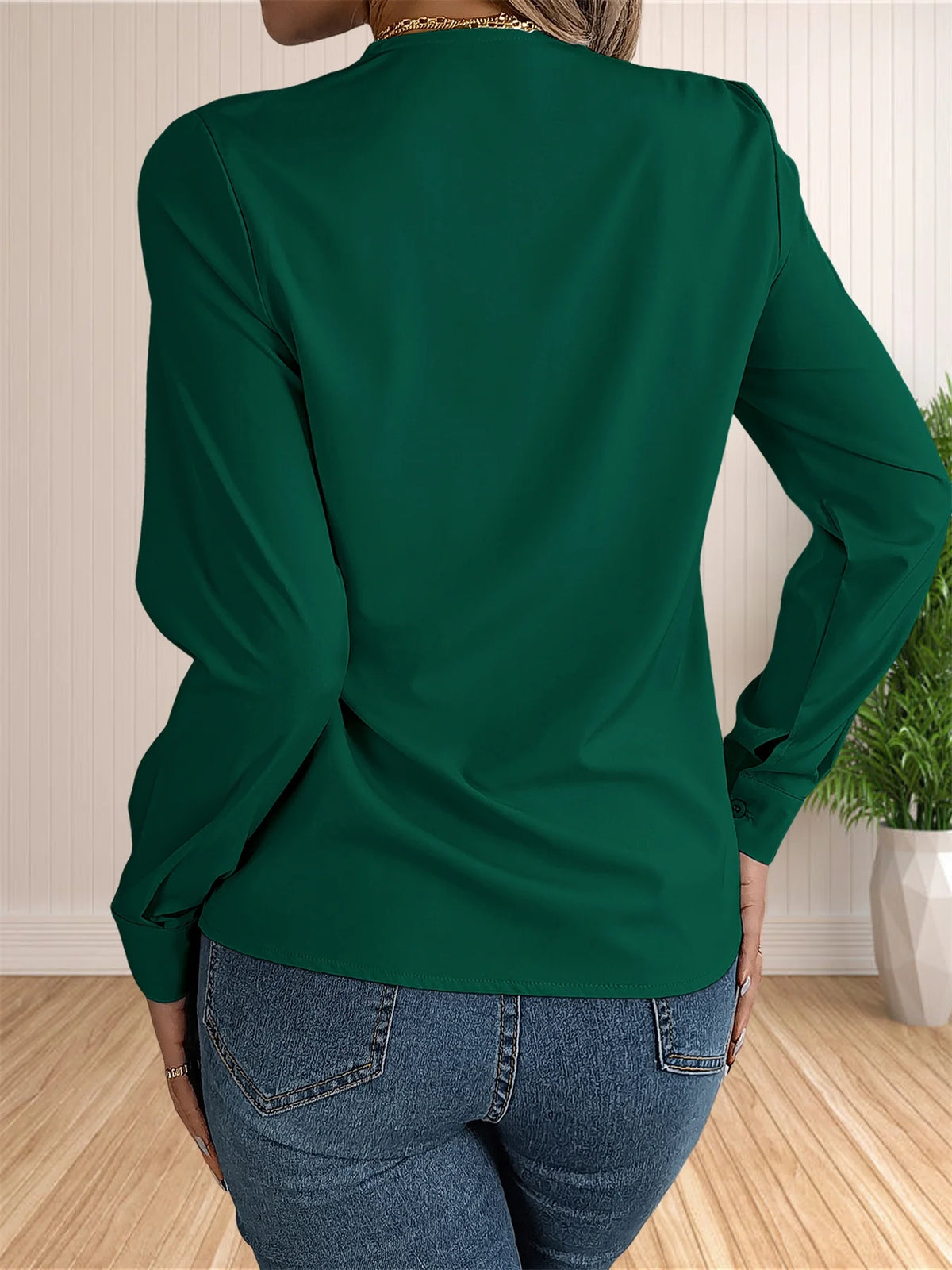 Women's Elegant Business Office Blouse Layered V Neck Long Sleeve Dressy Shirts Work Tops - Chrissy's Eye