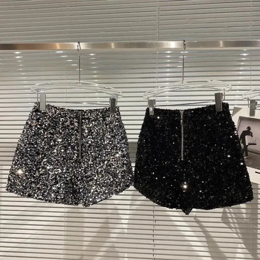 New Autumn Black Velvet Shorts Women Sequined Shiny Versatile Short Pants Clubwear Shorts Hot Pants High Street - Chrissy's Eye