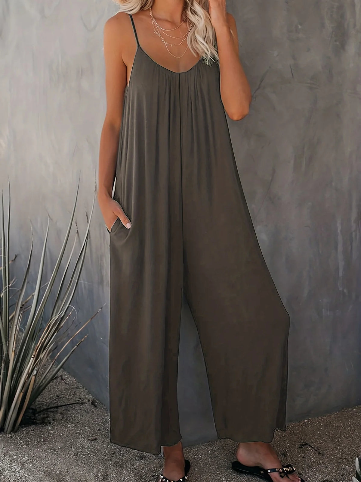 Plus Size Women's 2025 Summer Jumpsuit - Sleeveless Wide Leg Romper with Side Pockets, Casual One Piece Outfit - Chrissy's Eye