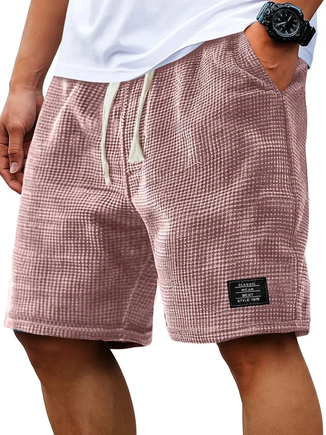 Summer Men's Waffle Business casual shorts New Korean Fashion Drawstring Baggy Short Pants Fitness Breathable Streetwear Gym - Chrissy's Eye