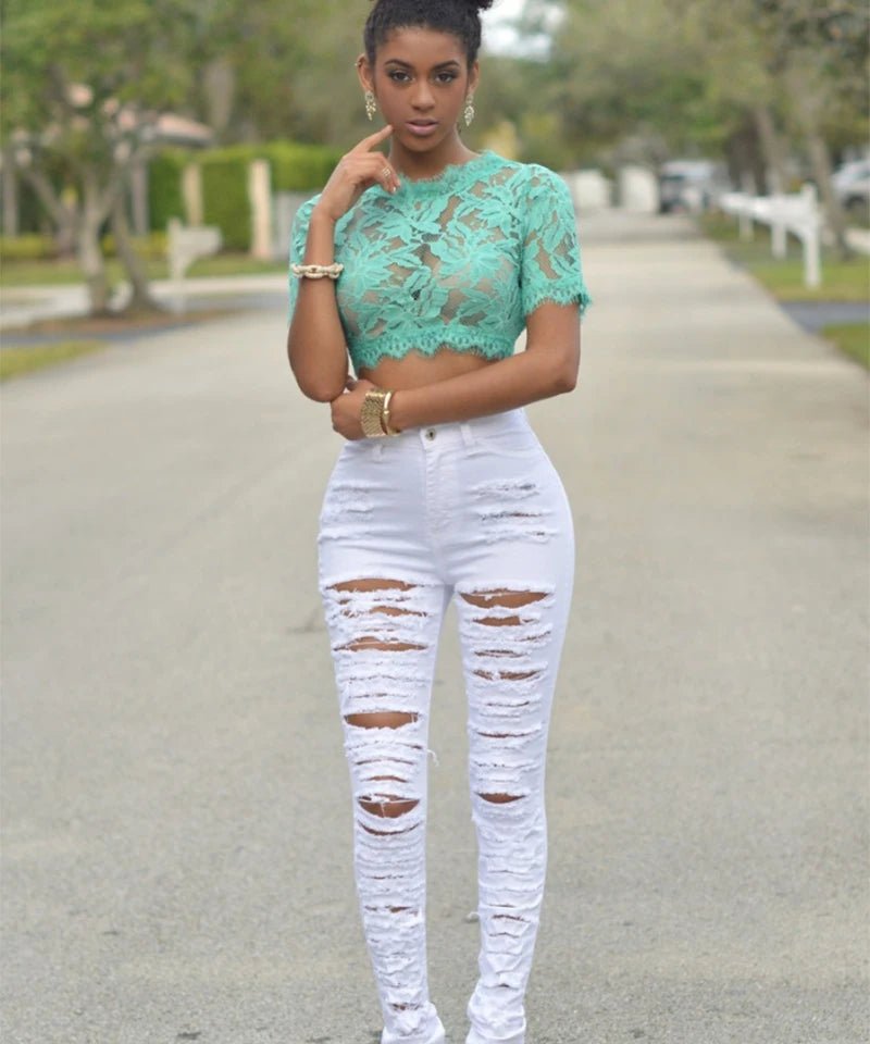 HOLE Denim Women's High Waist Ripped Jeans Skinny-Jeans - Chrissy's Eye