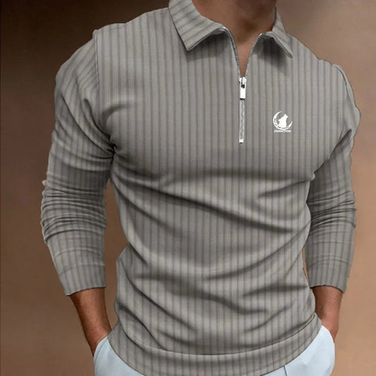 Men Clothes New Long Sleeve Zipper Stripe Polo Shirt Casual Men Polo Shirt Tops Polo Shirt Fashion Men Slim Sport Polo Shirt - Chrissy's Eye
