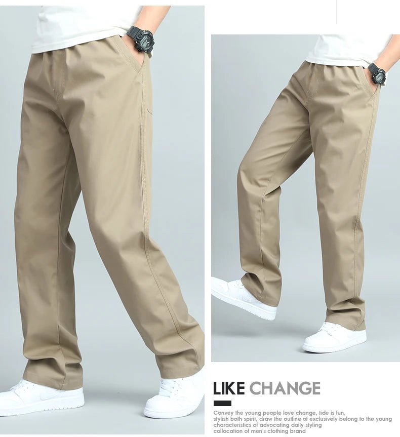 Big Size Mens Casual Pants Relaxed Fit Cotton Trousers Elastic Waist Drawstring Sweatpants Mens Jogger Pants Summer Spring - Chrissy's Eye
