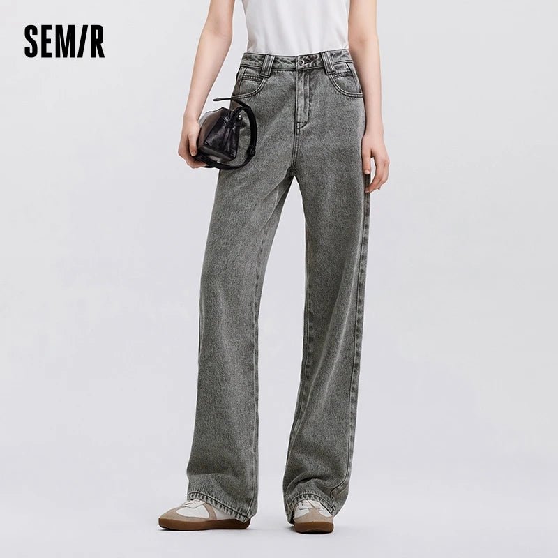 Semir Jeans Women Heightening Pure Cotton Long Trousers Autumn 2024 New Flesh-hiding Wide-leg Trousers - Chrissy's Eye
