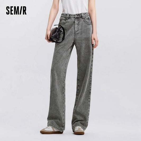 Semir Jeans Women Heightening Pure Cotton Long Trousers Autumn 2024 New Flesh-hiding Wide-leg Trousers - Chrissy's Eye