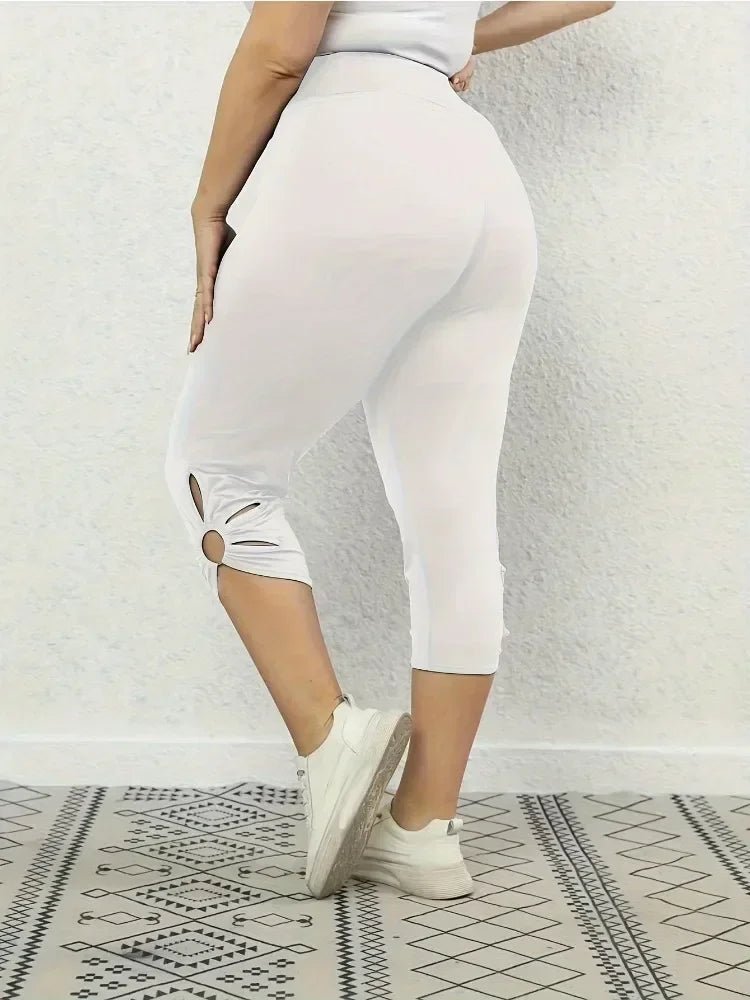 Summer Plus Size S-8XL Women's High Waisted and High Elastic Tight Solid Color Pants Hollow Out Elegant Yoga Pants Cropped Pants - Chrissy's Eye