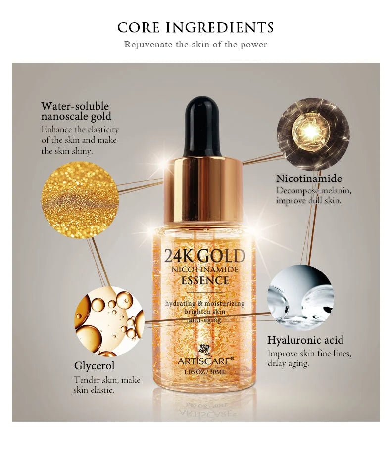 ARTISCARE Gold Niacinamide Face Essence 30mL for Dry Skin Moisturizing Hyaluronic Acid Serum - Chrissy's Eye