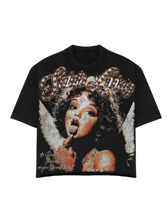 Men's Y2K Vintage Pattern T-Shirt Angel Wings and Lips Design Black Casual Short Sleeve Shirt Summer Essential Street Style - Chrissy's Eye