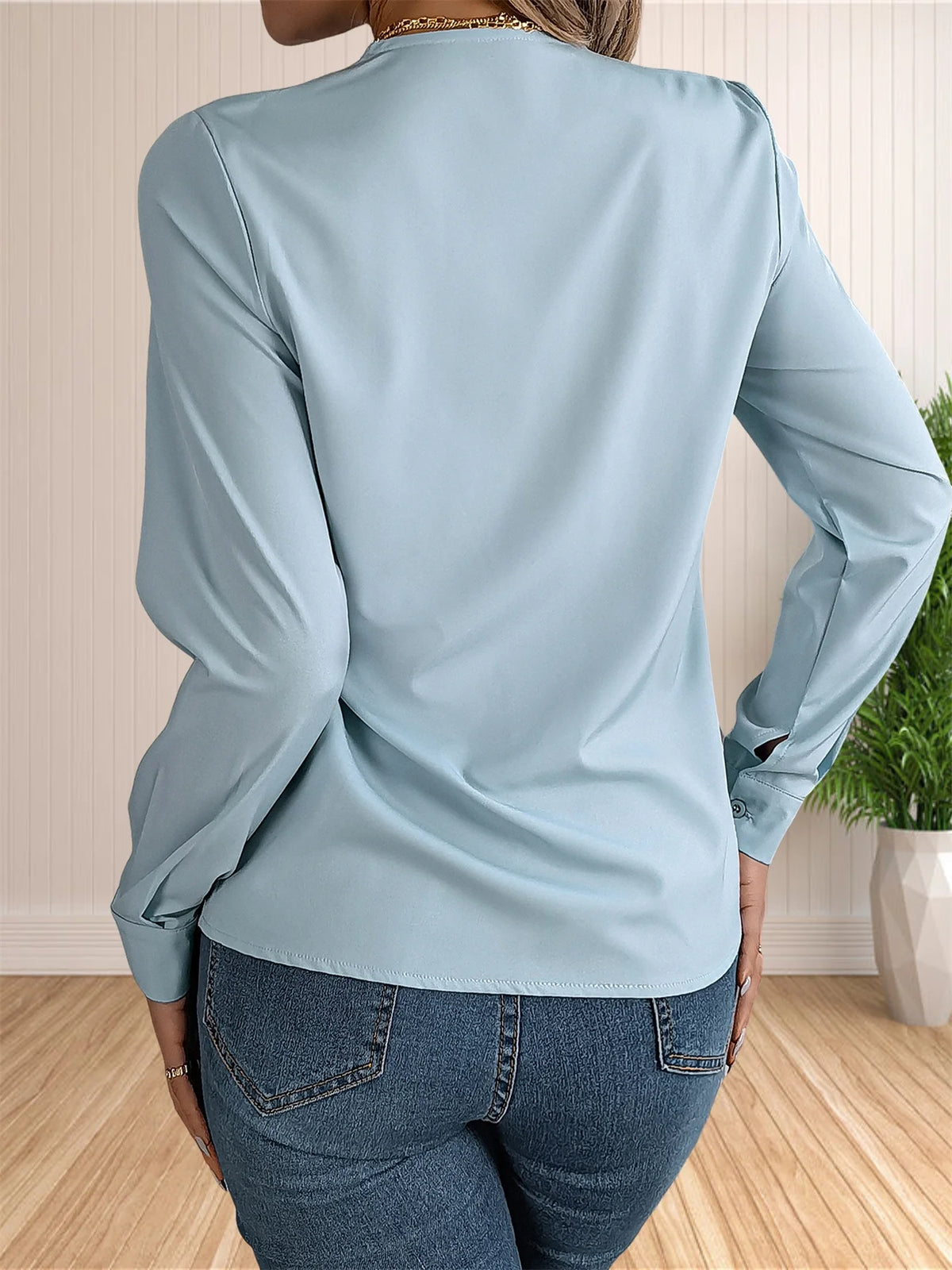 Women's Elegant Business Office Blouse Layered V Neck Long Sleeve Dressy Shirts Work Tops - Chrissy's Eye