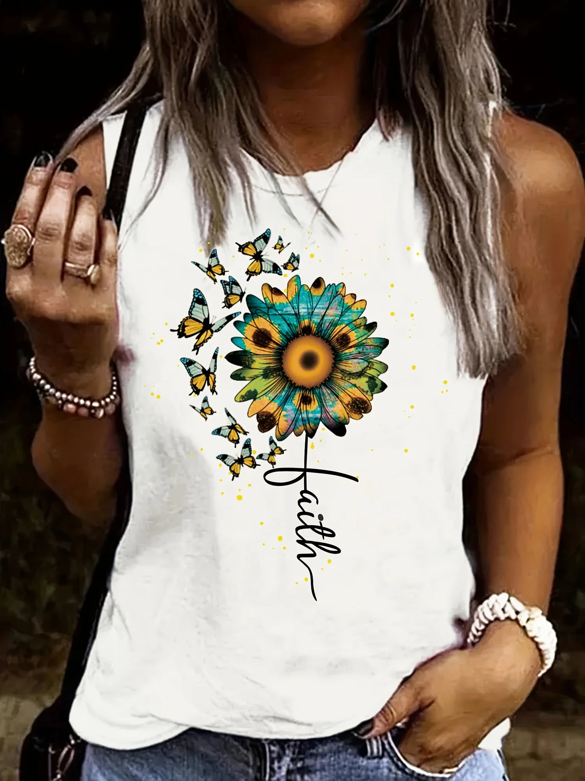 Women's casual fashion plus size summer fashion pattern printed round neck sleeveless vest - Chrissy's Eye