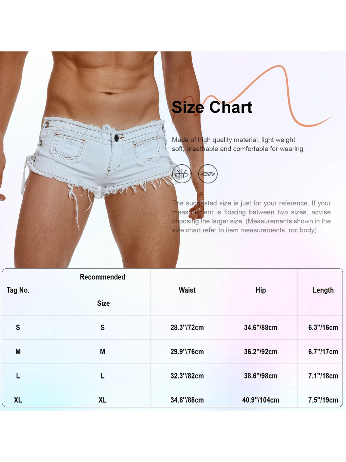 Men's Low Rise Extra Short Hot Pants Raw Edge Ripped Denim Shorts with Sides Lace-up Booty Jeans Shorts for Rave Party Clubwear - Chrissy's Eye