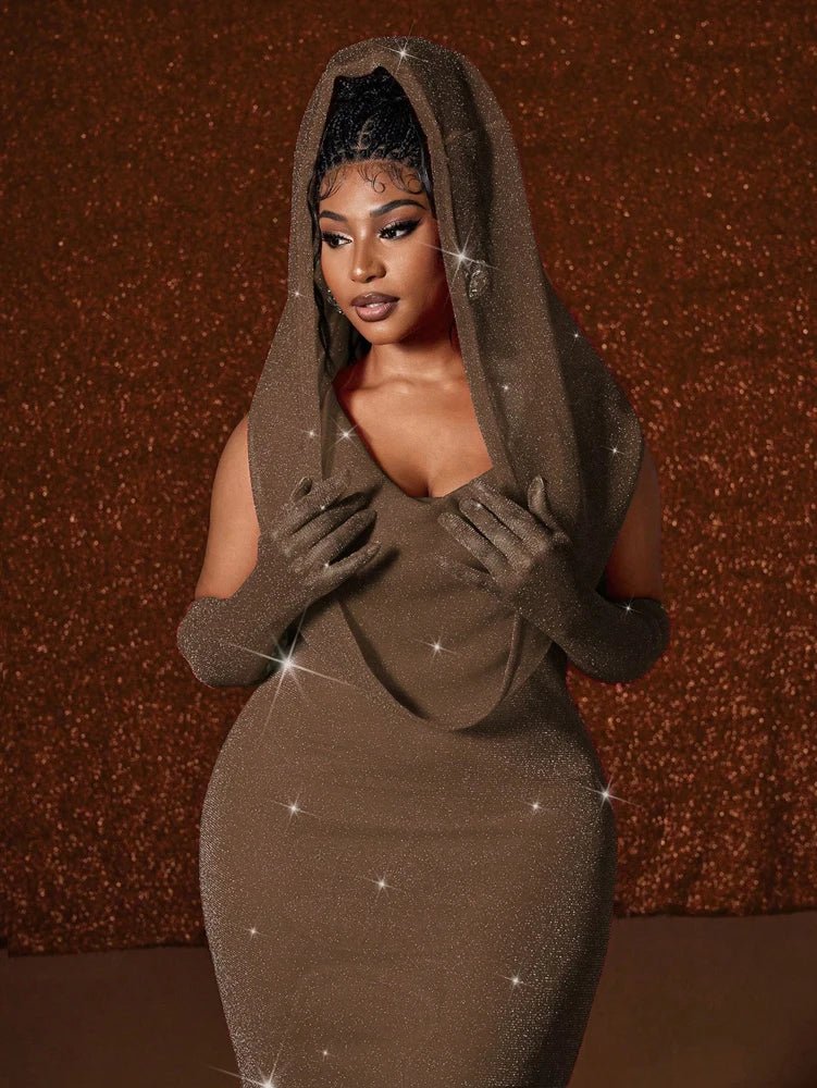 Plus Size Hat Sexy Waistband Hot Gold Fish Tail Swing Long Solid Colour Fishtail Slim Package Hip Dress Hooded - Chrissy's Eye