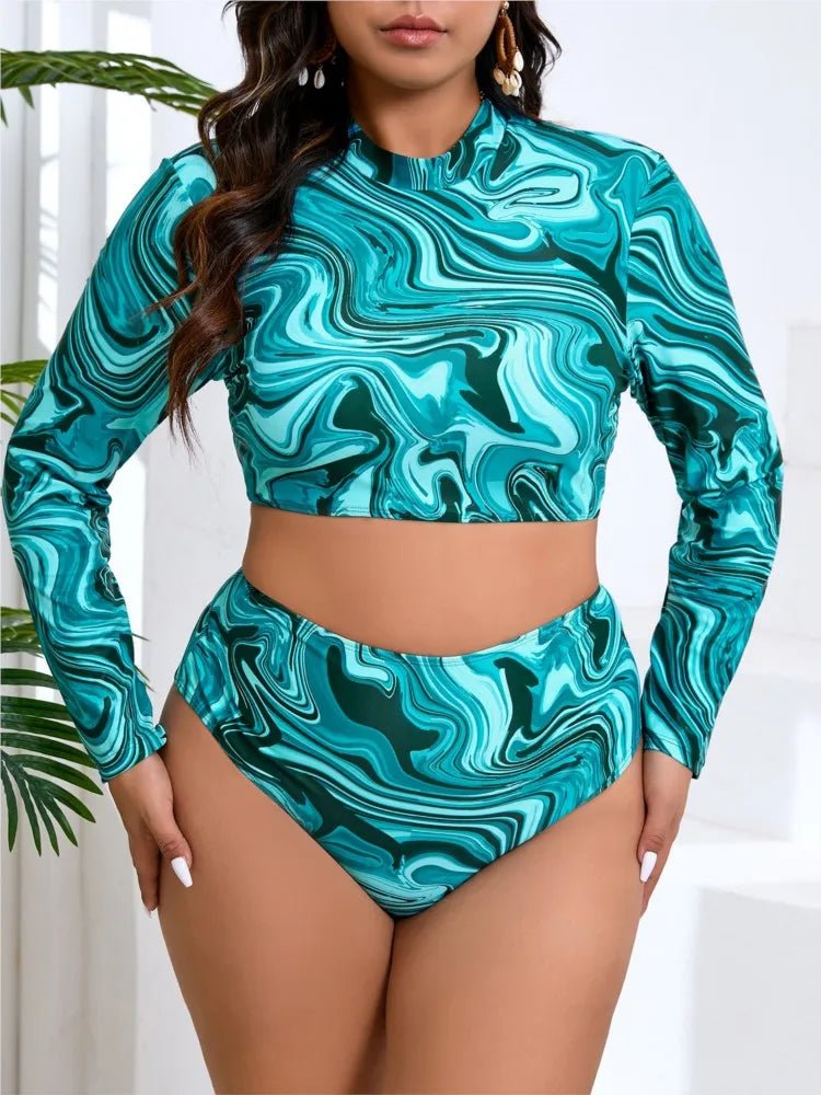 3 Piece Sets Plus Size High Waist Bikini Women Push Up Large Size Swimsuit Summer Mujer Tummy Control Swimwear Bikini Sets - Chrissy's Eye
