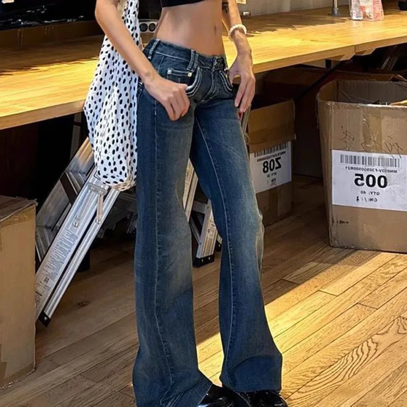 American Vintage Y2K Jeans for Women Sexy Slim Low-Waisted Wide Leg Denim Trousers Female Fashion Streetwear Flared Jean Pants - Chrissy's Eye