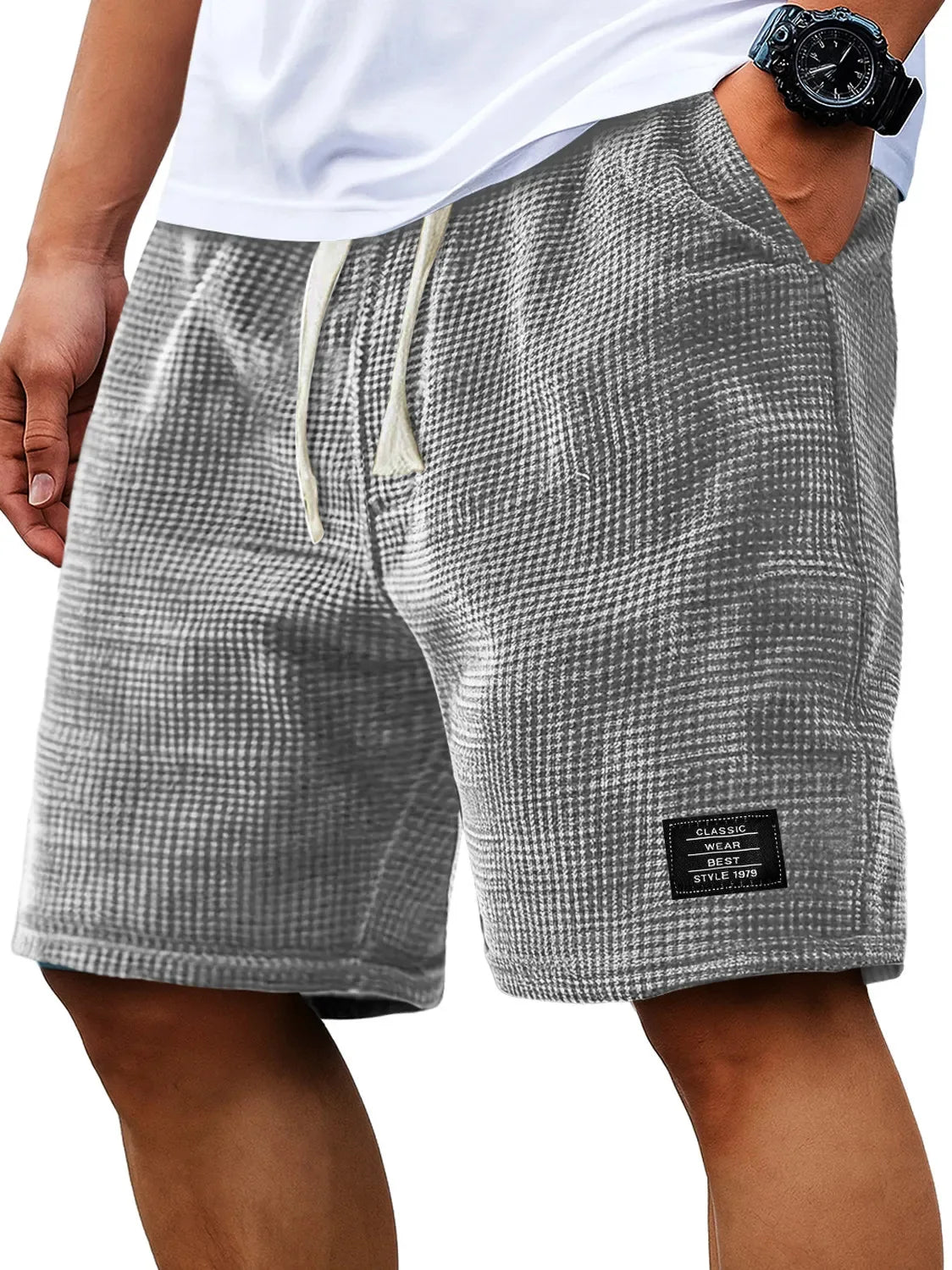 Summer Men's Waffle Business casual shorts New Korean Fashion Drawstring Baggy Short Pants Fitness Breathable Streetwear Gym - Chrissy's Eye