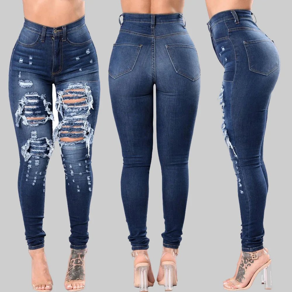 HOLE Denim Women's High Waist Ripped Jeans Skinny-Jeans - Chrissy's Eye