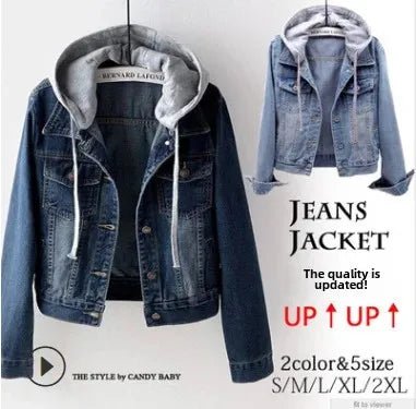 Trendy Hooded Denim Jacket Women Short Loose Long Sleeve Spring Casual Korean Style Jacke Top Fashion Outerwear - Chrissy's Eye