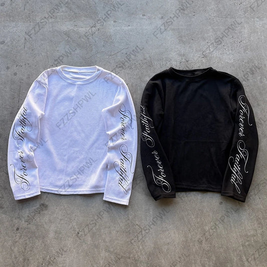 O-Neck Hip Hop Y2k Long sleeve Top Harajuku Letter Print Punk High street Long sleeve T-shirt Fashion Rock Gothic Unique Clothes - Chrissy's Eye