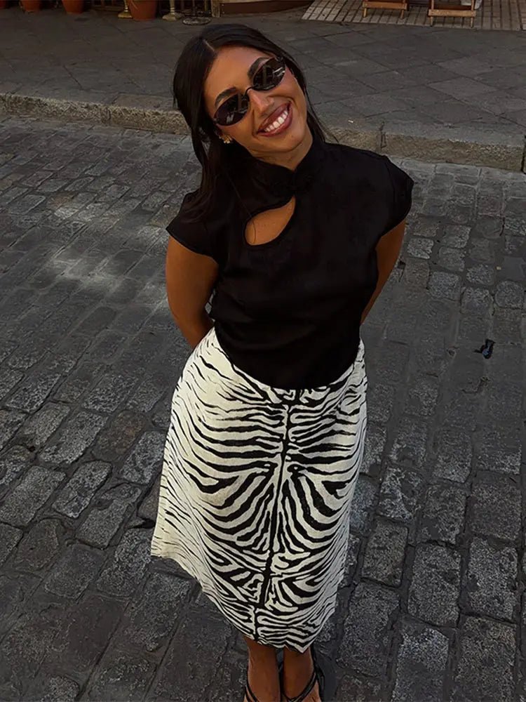 Zebra Print High Waist Midi Skirt Front Ruched Straight 2026 Autumn Vintage Street Women Bottom Skirt Elegant Casual Skirt - Chrissy's Eye