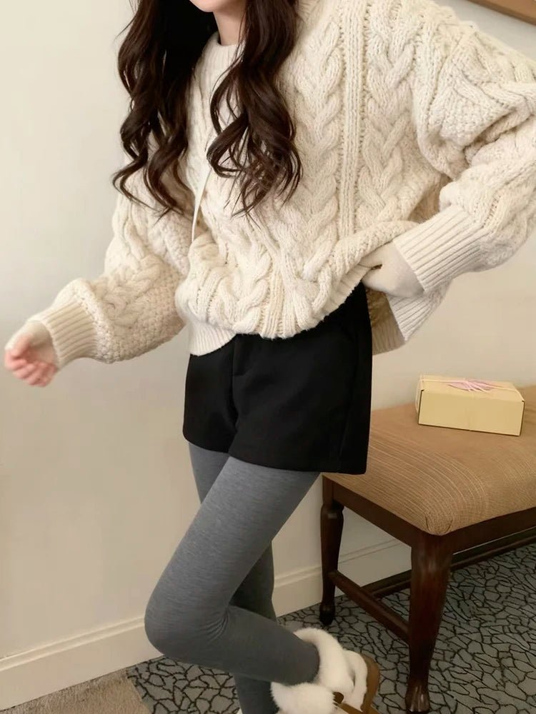 Women's 2025 Winter Thick Wool Blend Shorts - Korean High Waisted Slimming Bodycon 3/4 Booty Shorts - Chrissy's Eye