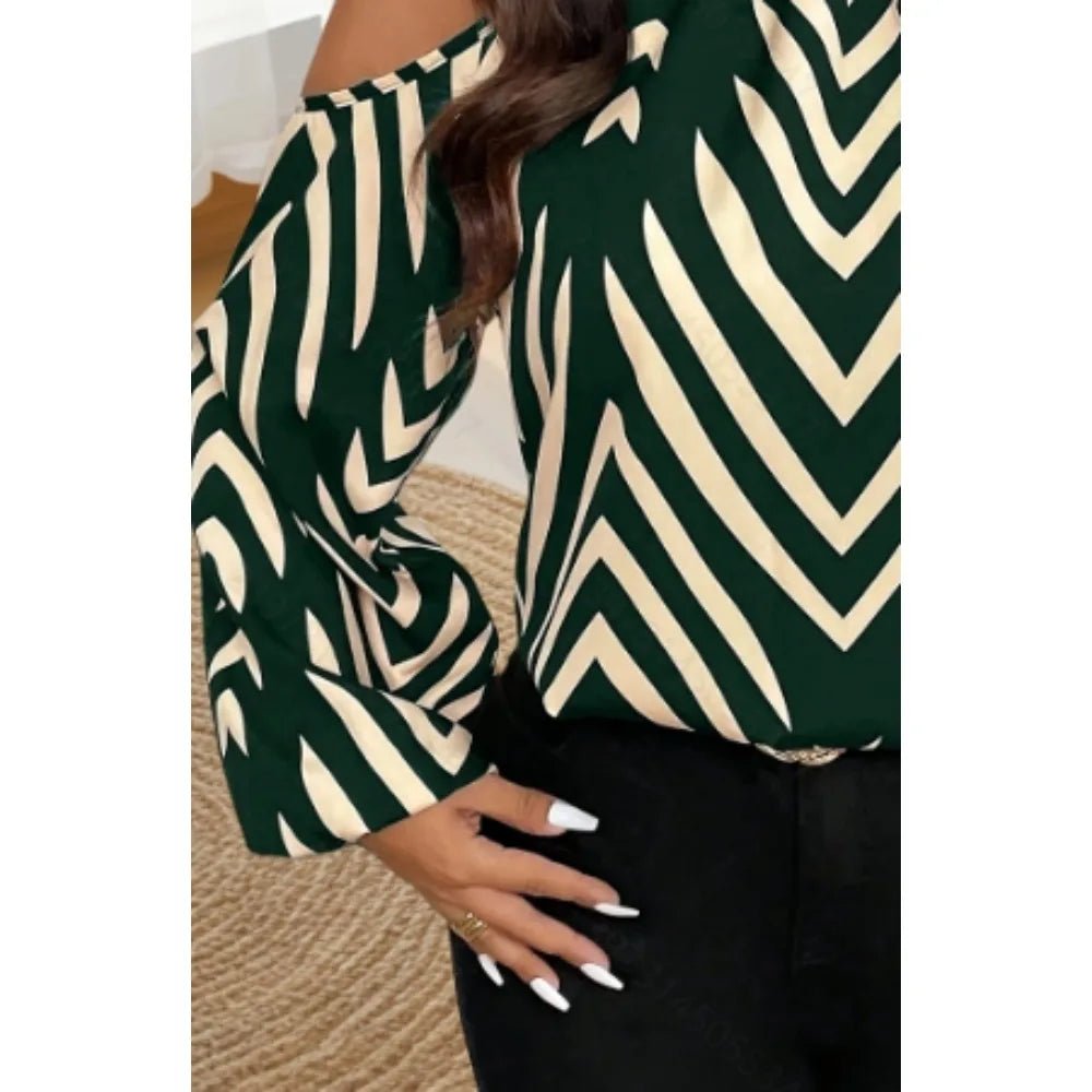 Plus Size Women’s Fashion Striped Printed Off Shoulder Fashionable Shirt - Chrissy's Eye