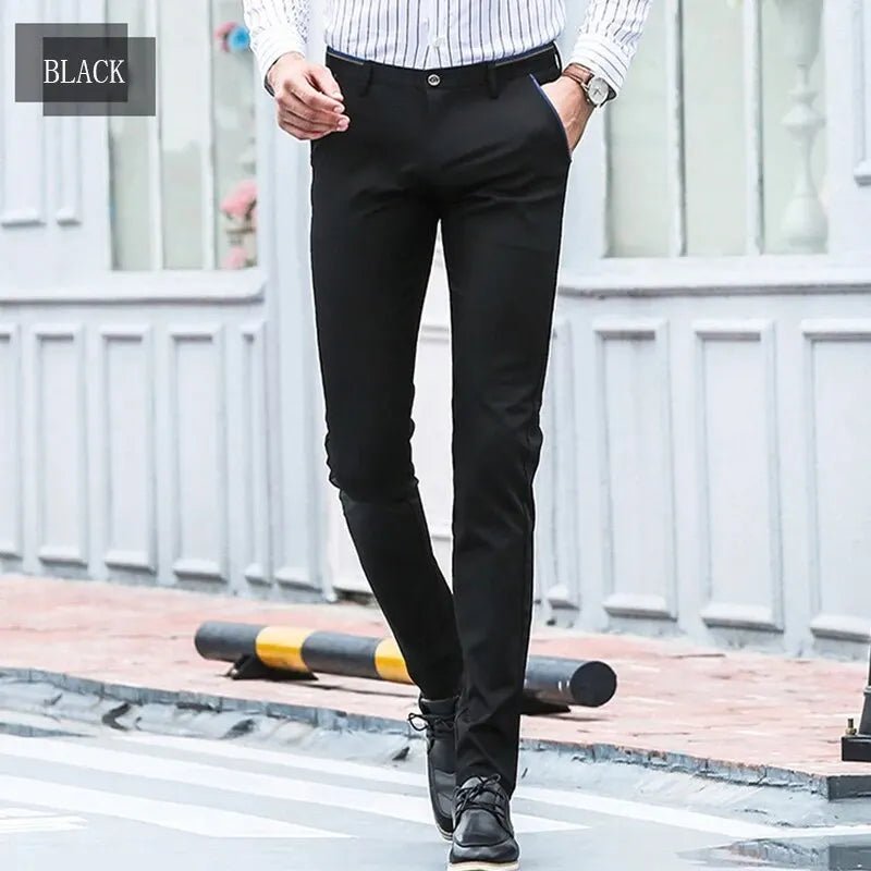 Men's Elastic Straight Pants Business Casual Long Suit Pants Male Formal Trousers Solid Colors Black BLue - Chrissy's Eye