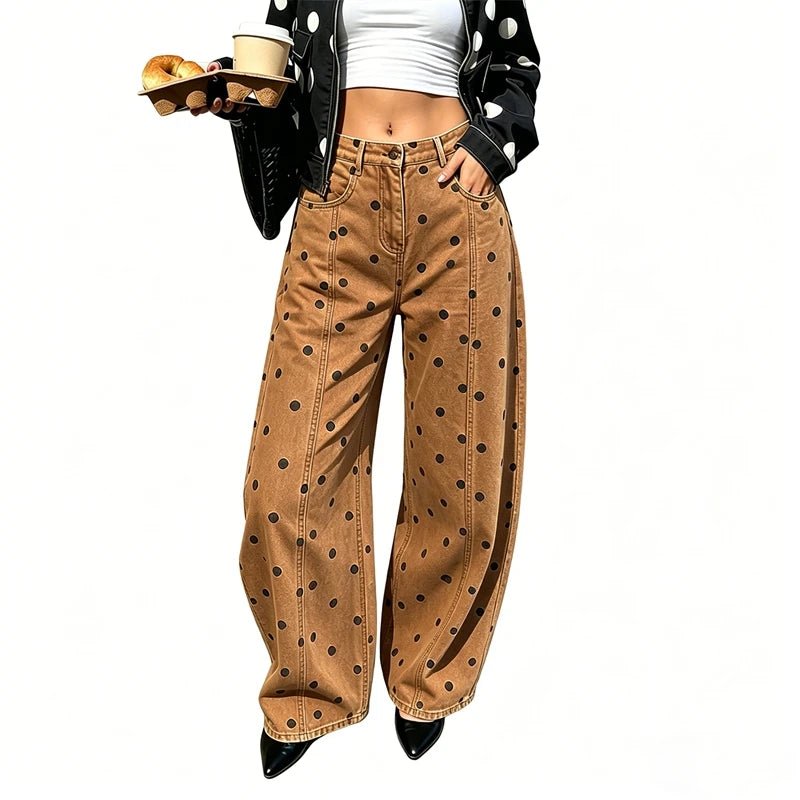 Fashion Women Barrel Jeans Dot Print Loose Denim Pants Spring Casual Baggy Trousers Fashion Wide-Leg Pants - Chrissy's Eye