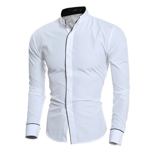 Men's Spring New Solid Color Simple Casual Korean Version Slim Fit Long Sleeve Shirt - Chrissy's Eye