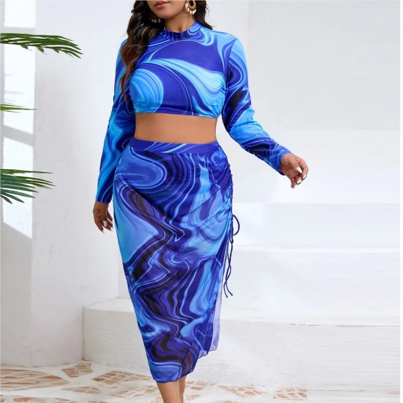 3 Piece Sets Plus Size High Waist Bikini Women Push Up Large Size Swimsuit Summer Mujer Tummy Control Swimwear Bikini Sets - Chrissy's Eye