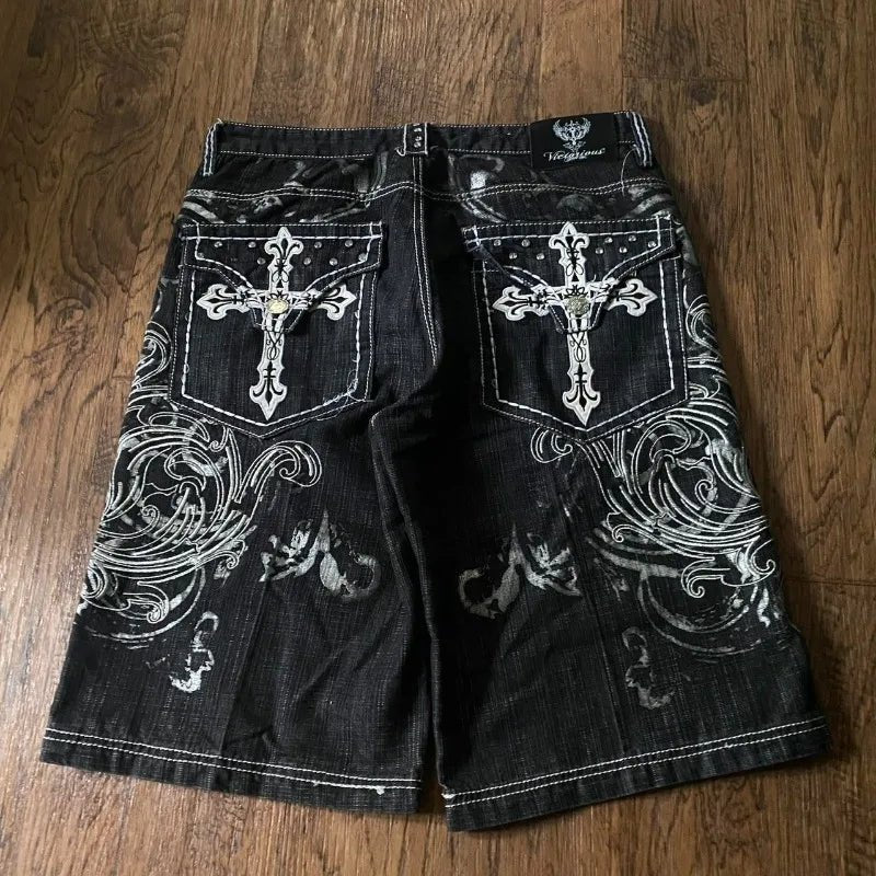 Embroidered Baggy Denim Shorts - Chrissy's Eye