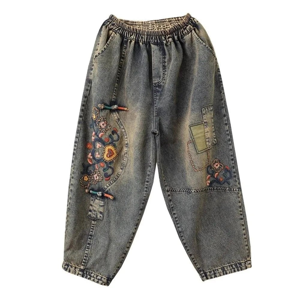 Artistic Retro Embroidered Jeans Women's Wear 2026 Spring Autumn New Loose High Waist Elastic Denim pants Female Casual Trousers - Chrissy's Eye