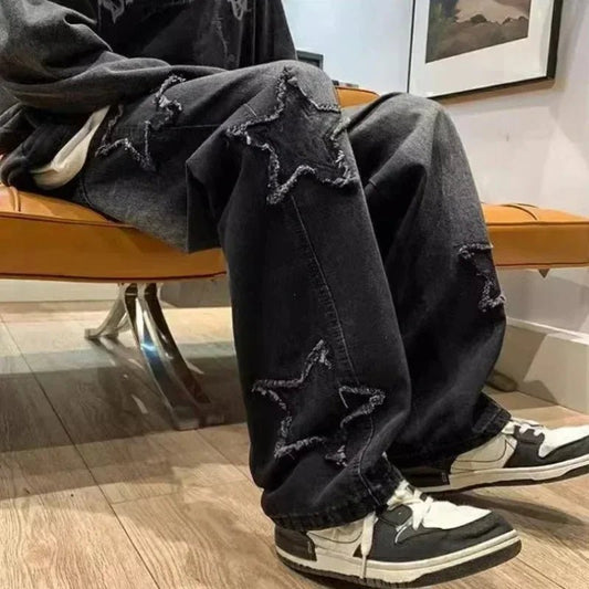 New Fashion Stars Towel Embroidery Brown Men Jeans Clothes Straight Hip Hop Cotton Trousers Pantalon Homme - Chrissy's Eye