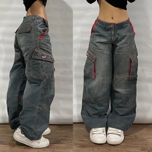 Women's Multi-pocket Washed Baggy Jeans by Chrissy'seye