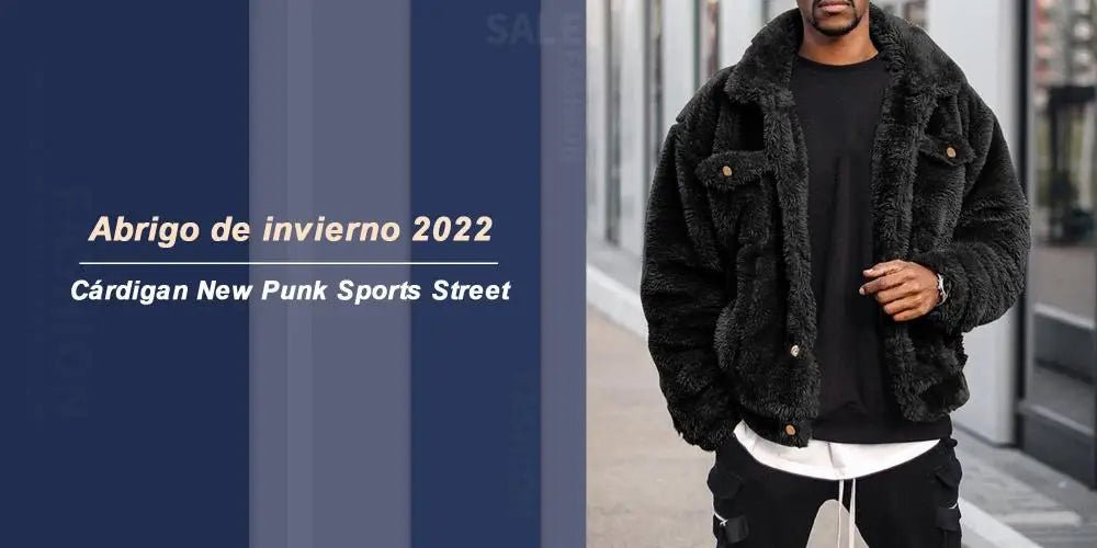 Leisure Men Coat Cozy Winter Jacket Thermal Chest Pockets Jackets Thickened Velvet Men Jacket Plush Fluffy Hip-hop Style Jacket - Chrissy's Eye