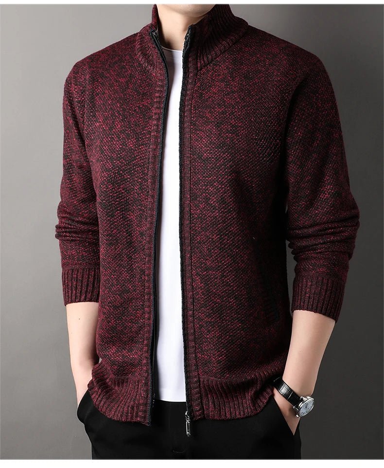 Men's Stand-up Collar Knit Sweater Autumn Winter New Cardigan Tops Korean Slim Solid Color Sweatercoat Jacket - Chrissy's Eye