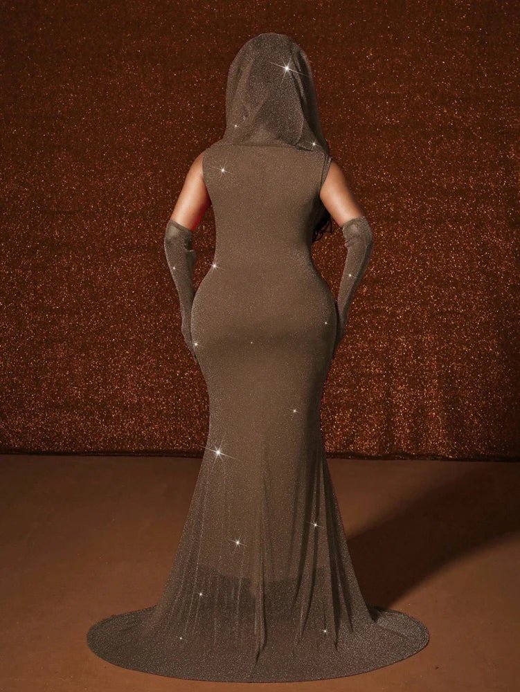 Plus Size Hat Sexy Waistband Hot Gold Fish Tail Swing Long Solid Colour Fishtail Slim Package Hip Dress Hooded - Chrissy's Eye