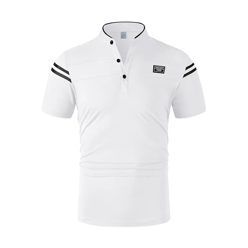 2025 New Men's Casual Fashion Solid Color Short Sleeved Polo Shirt Stand Up Collar Versatile Comfortable Top - Chrissy's Eye